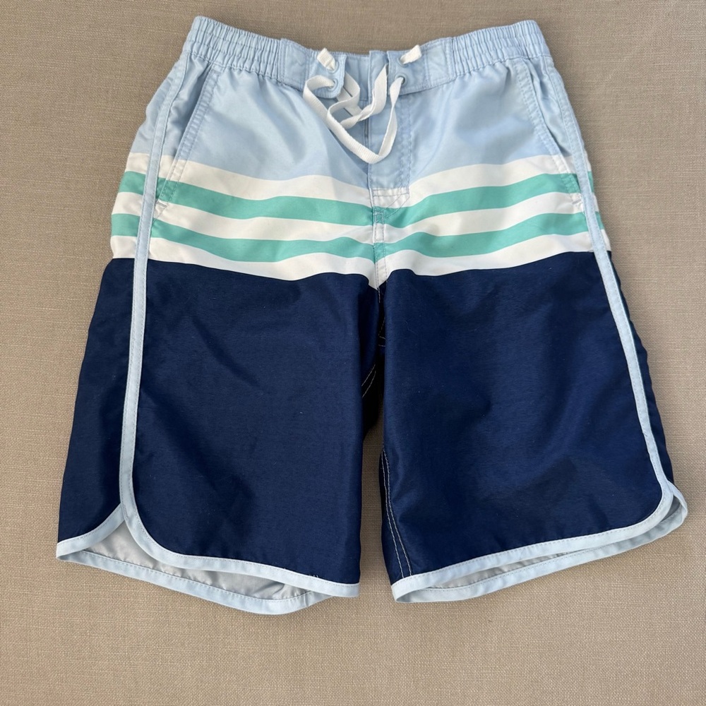 Hanna Andersson Blue and Light Blue Striped Board Shorts